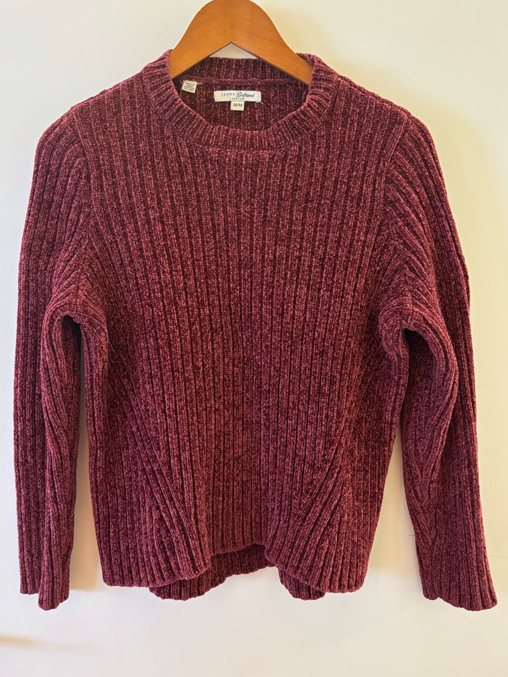 Jachs Girlfriend Burgundy Chenille Ribbed Knit Pullover Sweater M